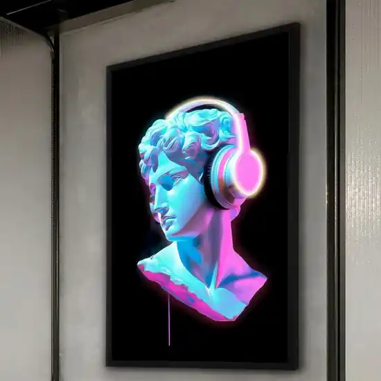 Saldi Quadro busto con cuffie moderno luminoso led 120x80 cm