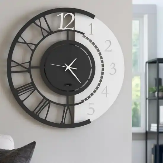 Nuovo Arrivo Orologio da parete dual time rotondo nero 45cm moderno