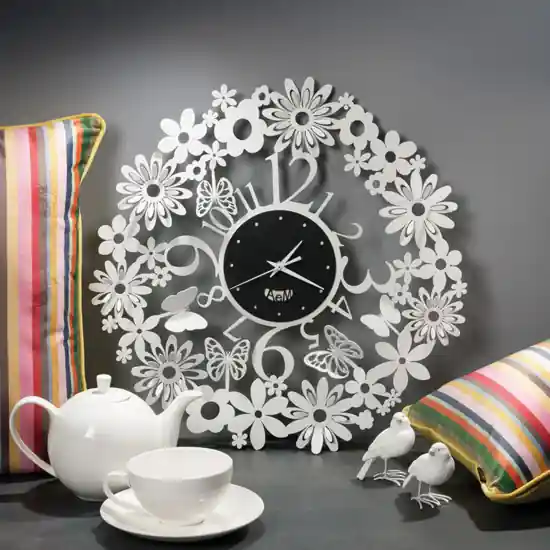 Orologio da parete bianco e nero design farfalle rotondo 50cm Promo Stagionale