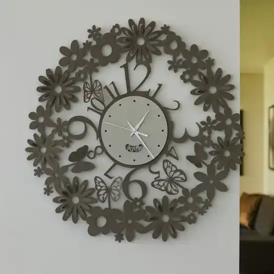 Saldi Orologio rotondo da parete design farfalle fango e avorio
