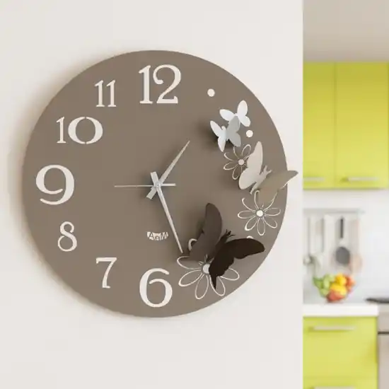 Orologio rotondo da muro moderno farfalle sabbia e bronzo Pagamento Sicuro