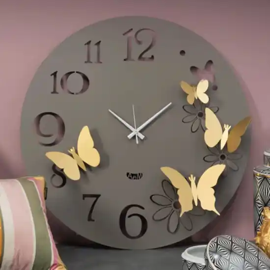 Orologio rotondo da parete fango farfalle dorate Economico