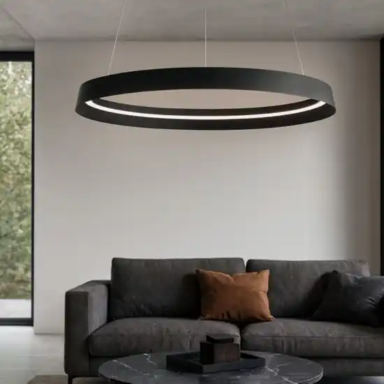 Non Perdere Lampadario moderno cerchio nero 60cm led 52w 2700k 3000k dimmerabile