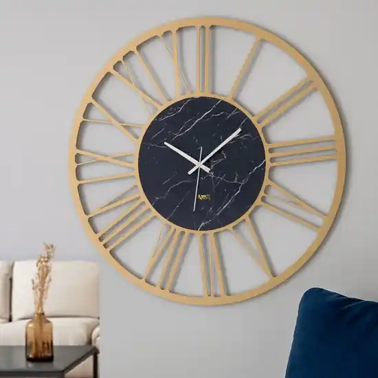 Orologio moderno a parete oro effetto marmo nero rotondo 90cm Non Perdere