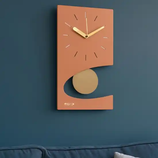 Vendita Finale Orologio da muro moderno color pesca pendolo dorato