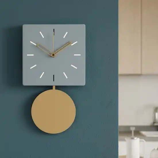 Orologio da parete moderno quadrato verde pendolo dorato Promo Stagionale