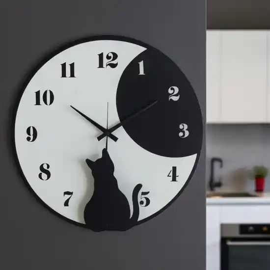 Orologio da parete rotondo gatto metallo nero Pagamento Sicuro