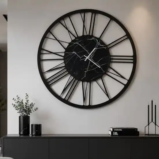 Ultima Occasione Orologio da parete moderno rotondo nero effetto marmo 90cm