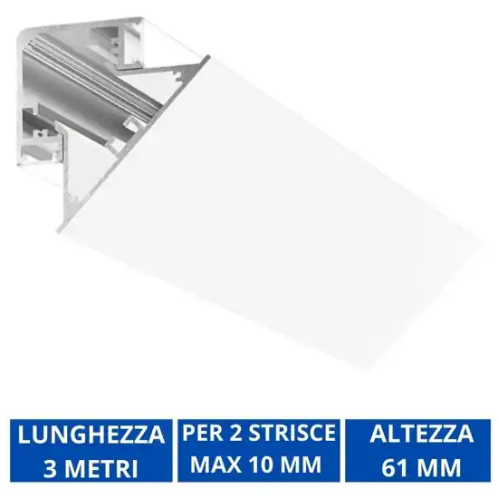 Profilo angolare 3mt bianco lubiana d gea luce per n2 strip led max 20mm Promo Stagionale