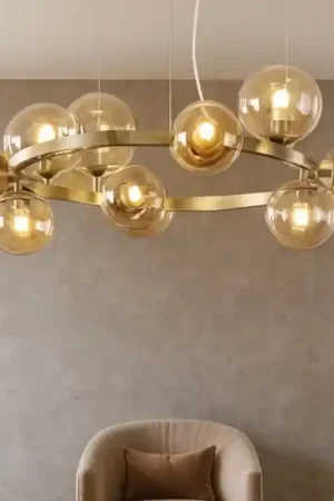 Prezzo Di Fabbrica Perlage sp11 ideal lux lampadario oro sfere vetro ambra per soggiorno