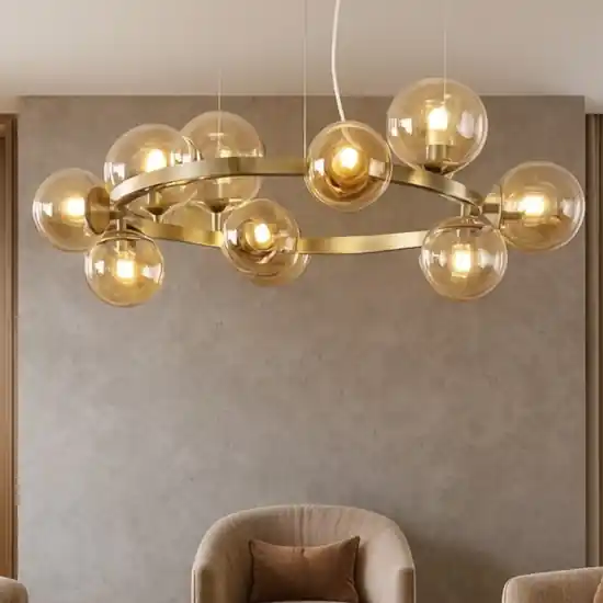 Prezzo Di Fabbrica Perlage sp11 ideal lux lampadario oro sfere vetro ambra per soggiorno