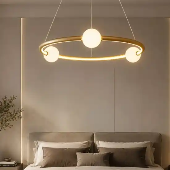 Lampadario camera matrimoniale cerchio design oro con telecomando Offerta