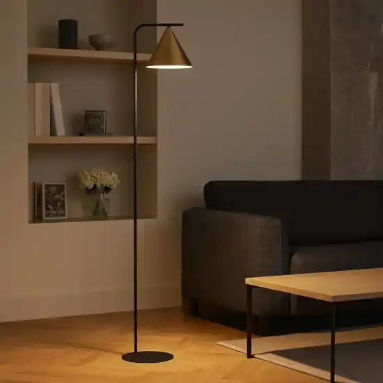 Lampada da terra stelo nero diffusore cono oro ottone narices eglo Offerta Speciale