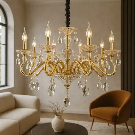 Negresco sp8 ideal lux lampadario di cristallo goccia oro 8 bracci Offerta Limitata