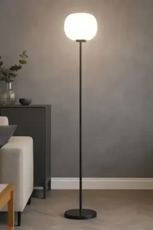 Popolare Miloox bomb lampada da terra nera sfera vetro bianco o