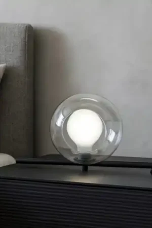 Mikado miloox abat-jour lampada da comodino nera sfera vetro dimmerabile Spedito Oggi