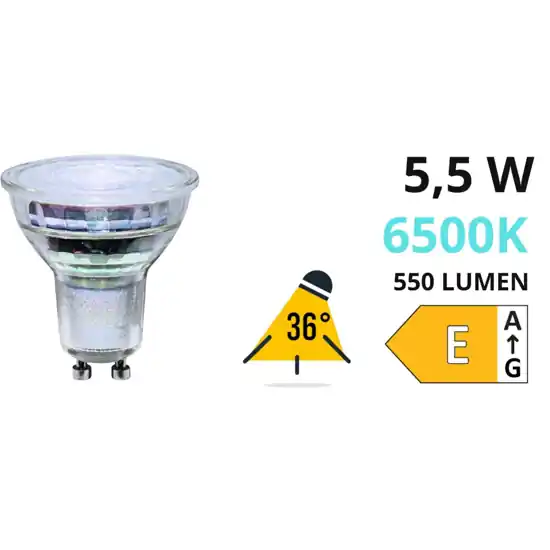 Occasione Imperdibile Life lampadina di vetro led gu10 5.5w 6500k 620lm ottica 36