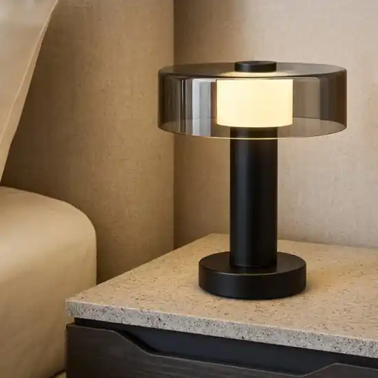 Abat jour lampada da comodino moderna nero fume Popolare