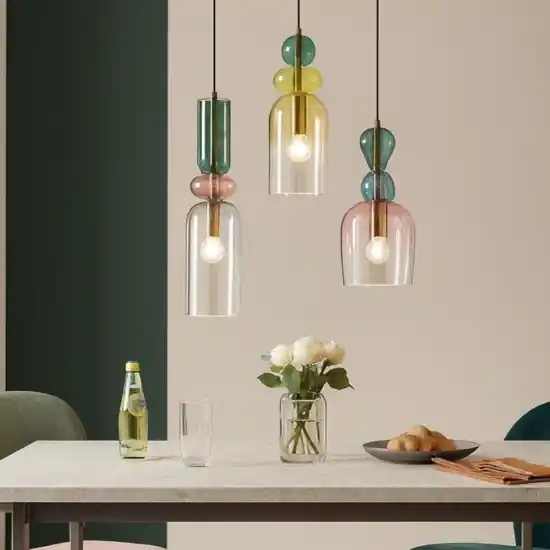 Promozione Lampadario moderno oro vetri multicolor per soggiorno