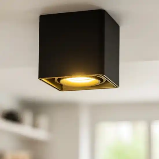 Popolare Faretto cubo nero oro orientabile da soffitto