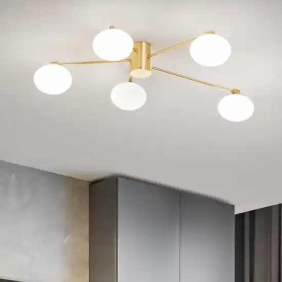 Direttamente Dal Produttore Hermes pl5 d90 ideal lux plafoniera oro per camera da letto cinque luci sfere vetro bianco