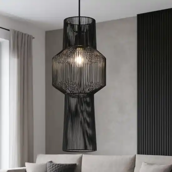 Compra Online Lampadario fili di tessuto nero design moderno