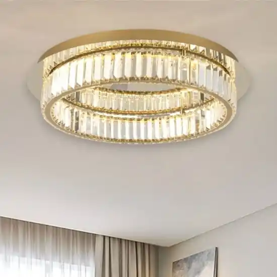 Plafoniera oro rotonda di cristallo per salotto led 40w 3500k Miglior Prezzo