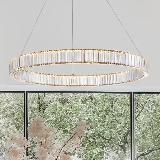 Lampadario oro led 47w 3500k cerchio di cristallo per soggiorno Pagamento Sicuro