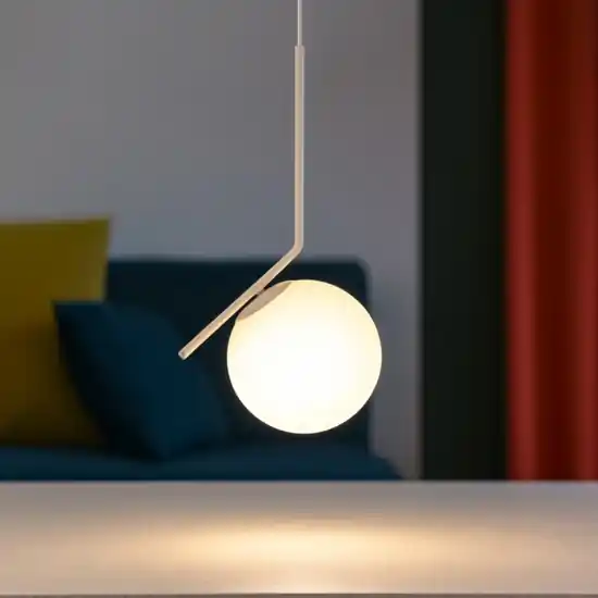 Popolare Lampada a sospensione sfera vetro bianca