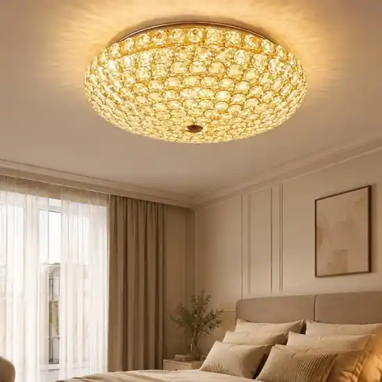 King pl5 plafoniera camera da letto tonda oro lucido cristallo trasparente ideal lux Promozione