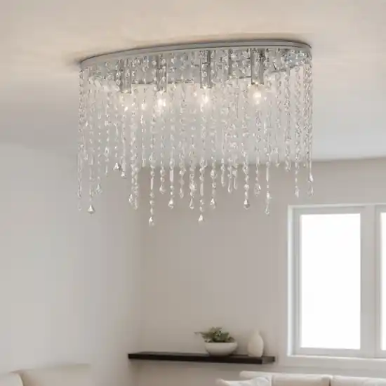Rain pl5 plafoniera ovale cromo cristalli trasparenti molati ideal lux Spedizione Espresso
