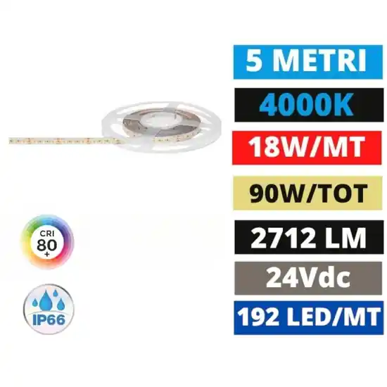 Compra Oggi Stesso Striscia led per esterno bobina 5mt 18w-mt 4000k ip66 24v dc gea luce