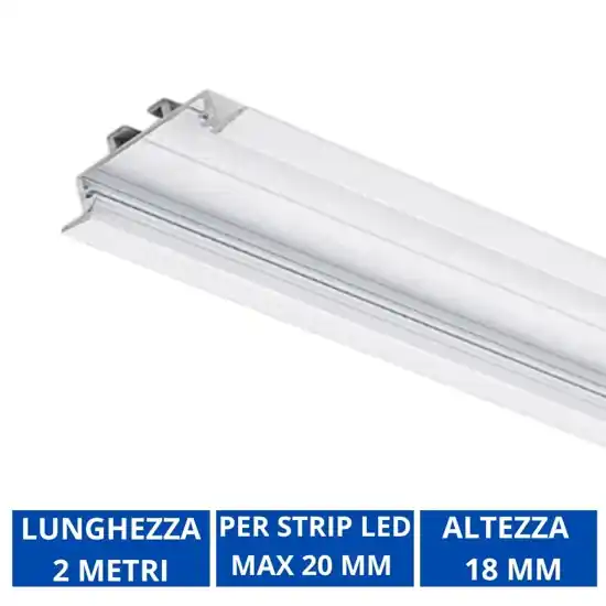 Miglior Prezzo Profilo alluminio 2mt bianco da incasso per strip led max 20mm