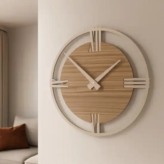 Offerta Lampo Orologio tondo da parete moderno 30cm noce canaletto