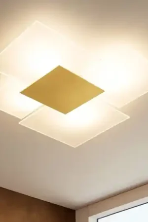 Prezzo Scontato Plafoniera moderna per cucina in vetro bianco foglia oro rettangolare