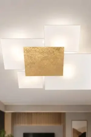 Plafoniera moderna per soggiorno foglia oro rettangolare Sconto