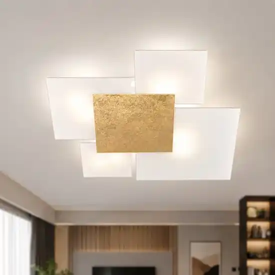 Plafoniera moderna per soggiorno foglia oro rettangolare Sconto
