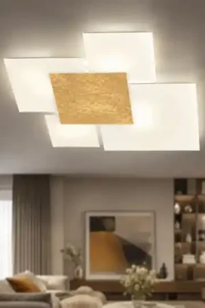 Ultima Occasione Toplight upgrade plafoniera vetro bianco foglia oro rettangolare
