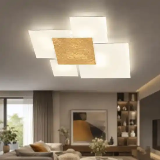 Ultima Occasione Toplight upgrade plafoniera vetro bianco foglia oro rettangolare