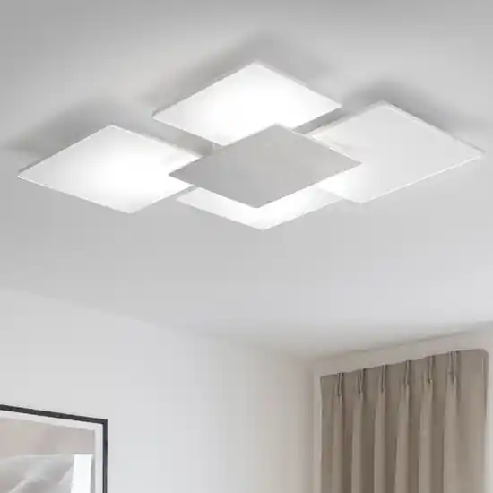 Plafoniera per cucina moderna vetro bianco foglia argento rettangolare Prezzo Di Fabbrica