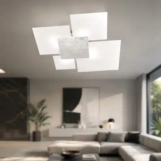 Promo Stagionale Toplight upgrade plafoniera vetro bianco foglia argento