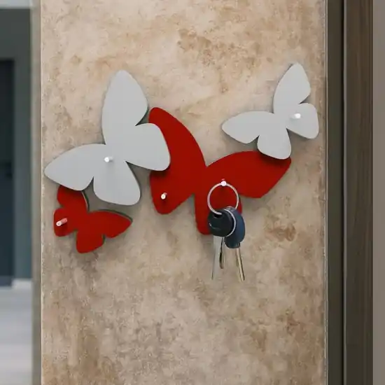 Appendichiavi farfalle da parete magnetico legno rosso grigio Prezzo Conveniente