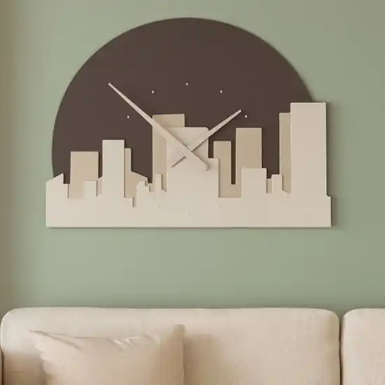 Offerta Speciale Orologio skyline moderno da parete tortora marrone