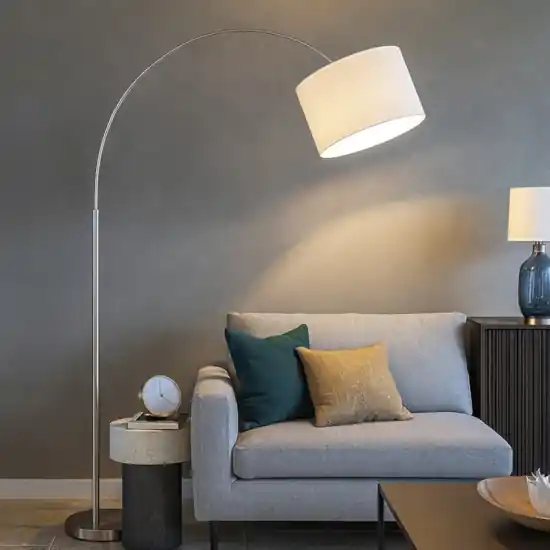 Compra Online Lampada ad arco moderna per soggiorno paralume bianco