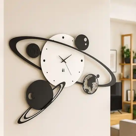 Spedito Oggi Orologio da muro moderno sistema solare bianco nero