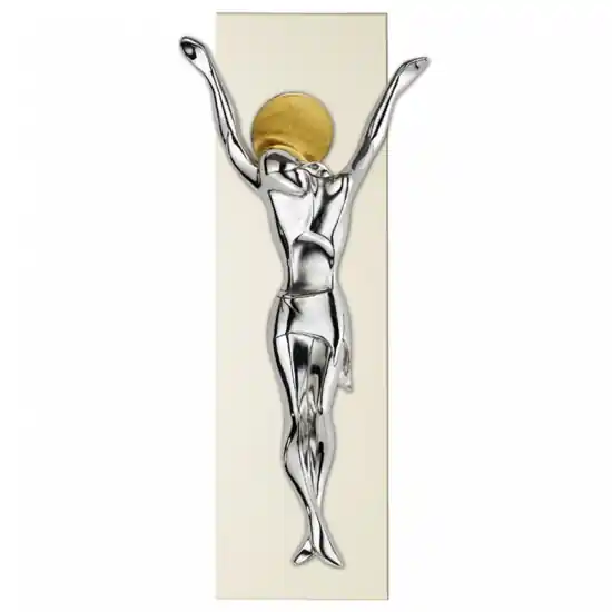 Novità Crocifisso da parete cristo argento aureola oro fondo avorio