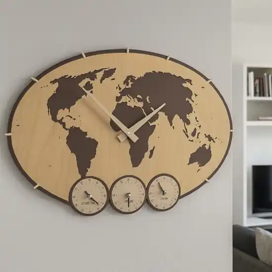 Orologio da parete planisfero mondo legno noce Must-Have