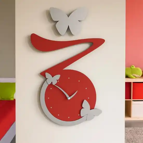 Orologio da parete moderno farfalle legno rosso rubino Solo Oggi