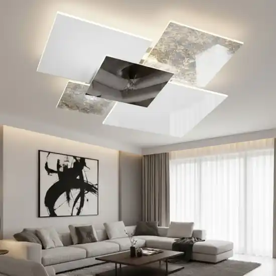 Plafoniera moderna 90cm vetri bianco foglia argento top light shadow Scelto Dai Clienti