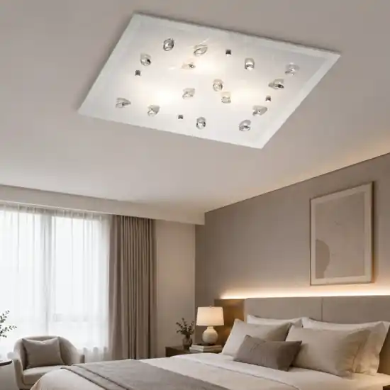 Spedito Oggi Plafoniera per camera da letto 50cm quadrata vetro mandorle in cristallo